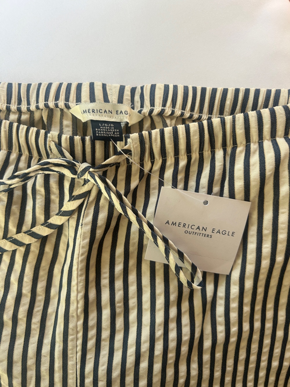 American Eagle Outfitters Yellow and Navy Stripe Drawstring Bermuda Shorts